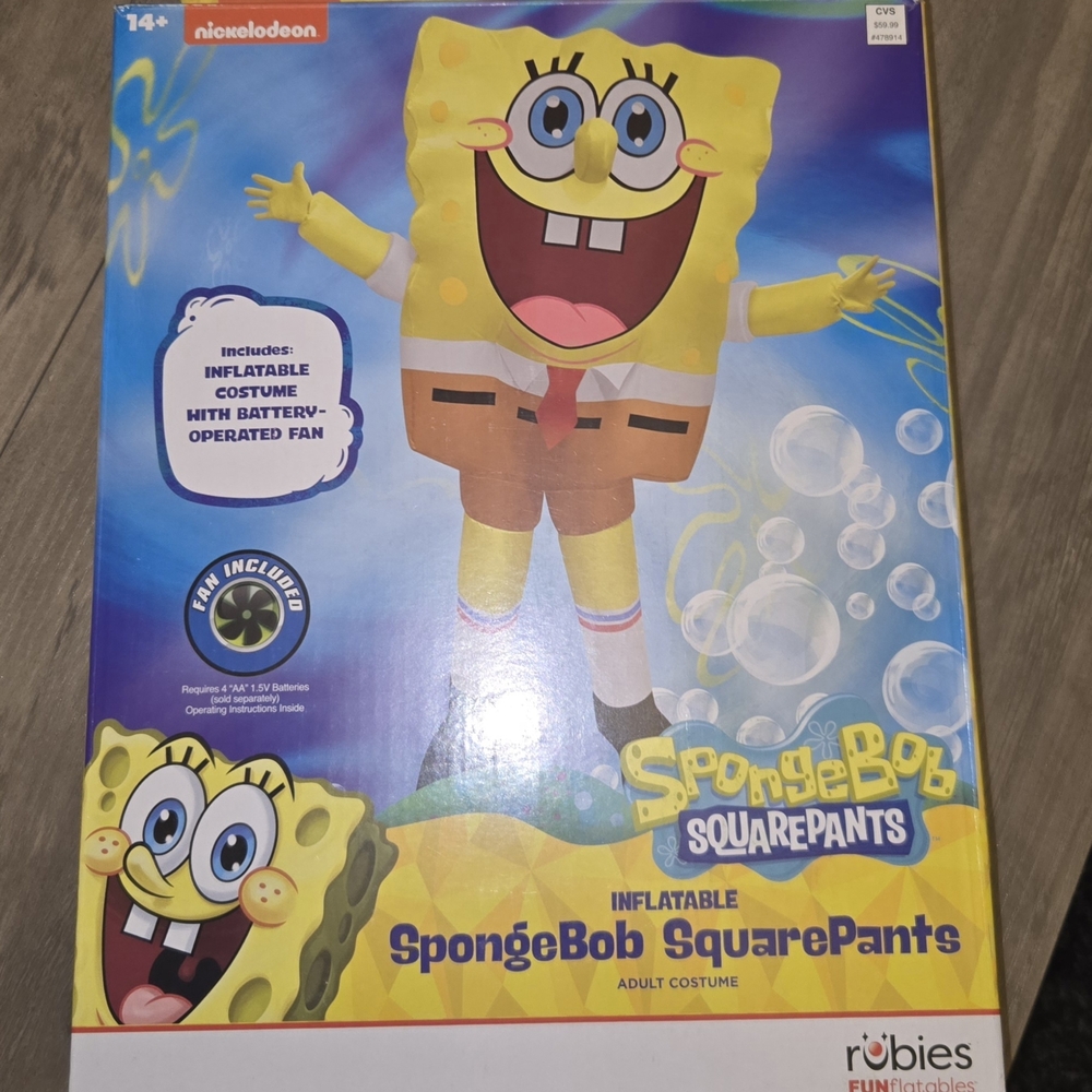 Spongebob Squarepants - INFLATABLE COSTUME - Adult One Size 5'4" to 5'9"  Rubies
